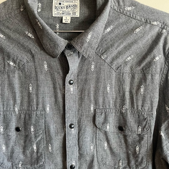 Lucky Brand Pearl Snap Shirt Men's Large Gray Western Style Classic Fit - Picture 12 of 16